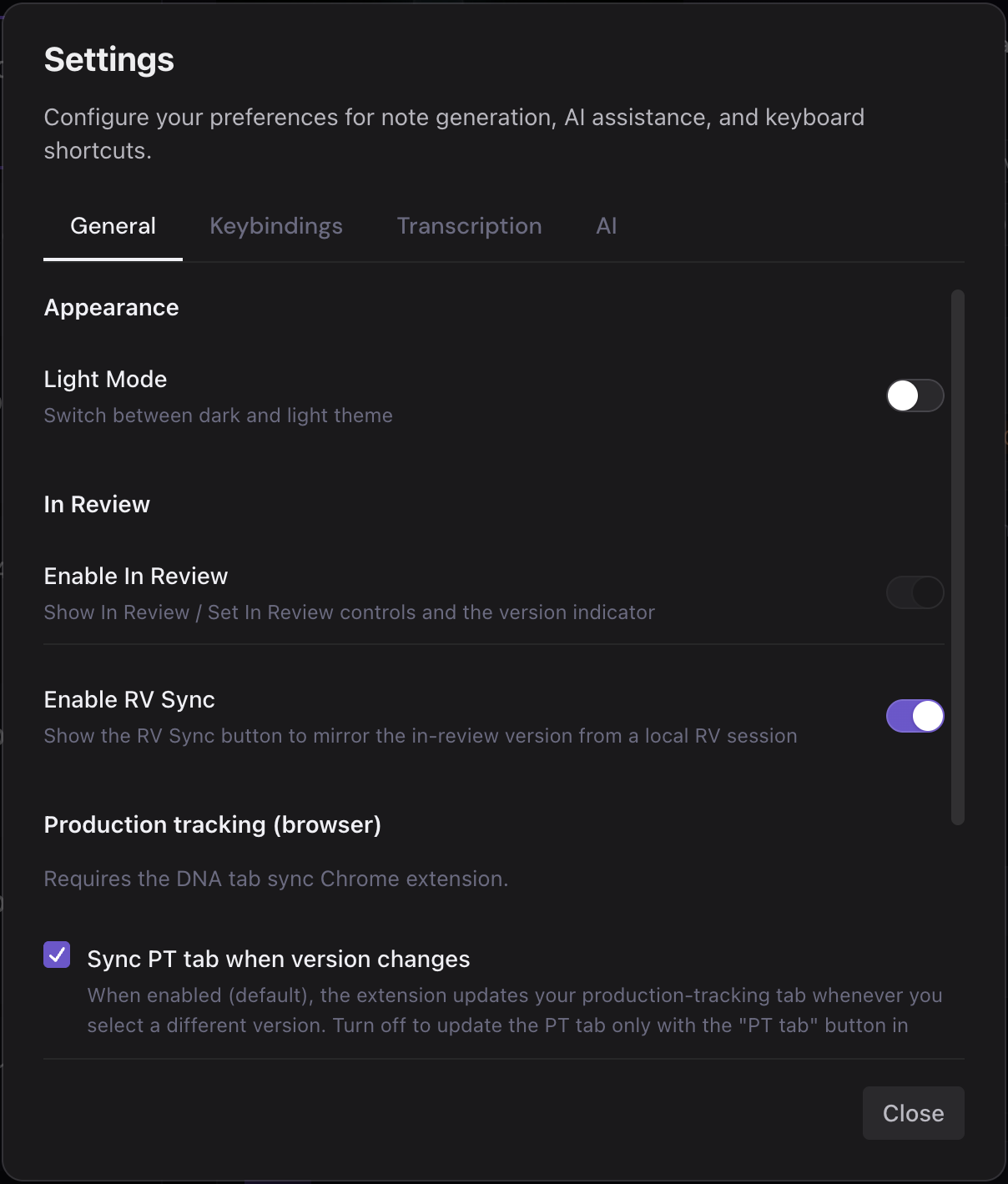 DNA settings