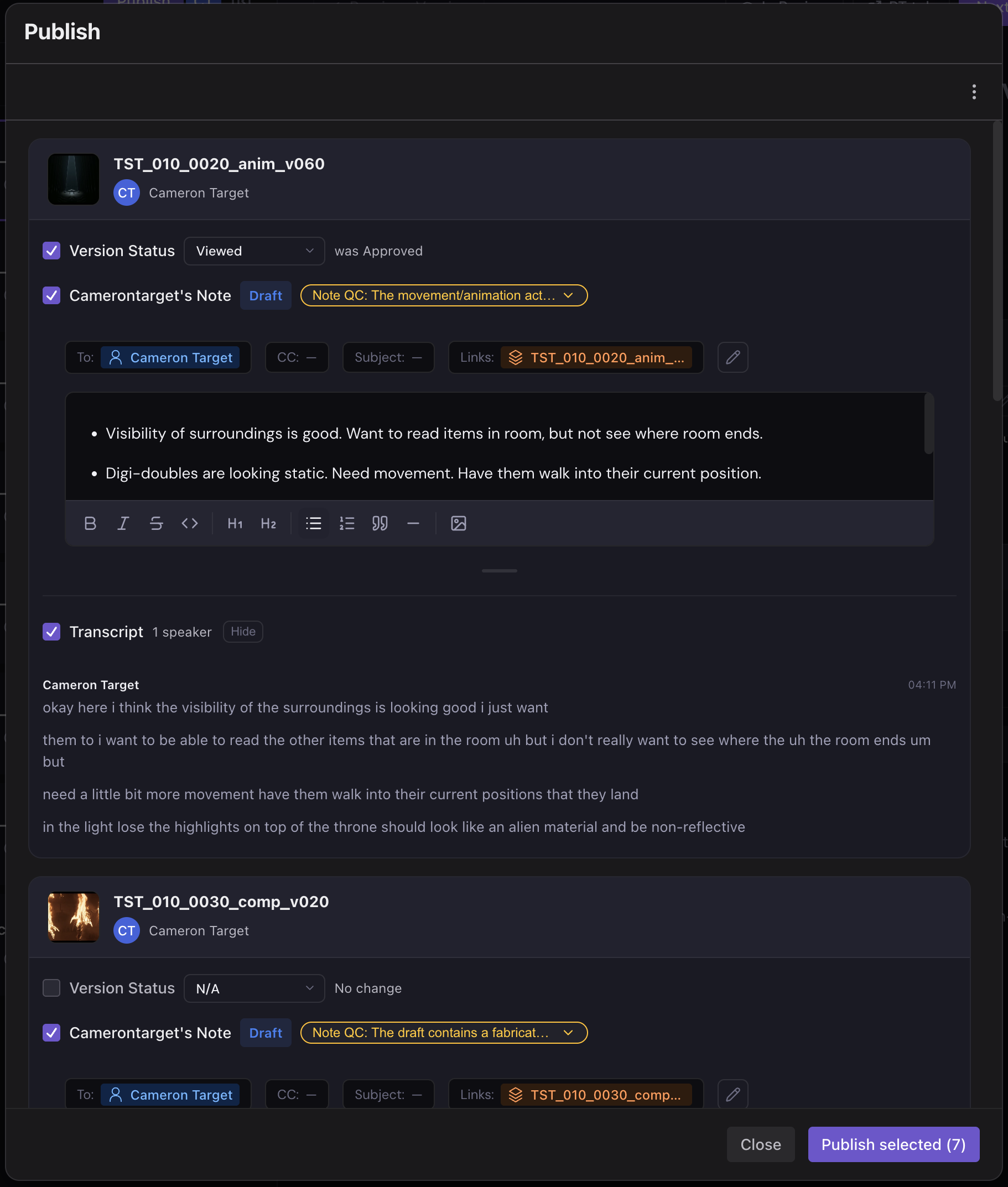 DNA Publish Dialog